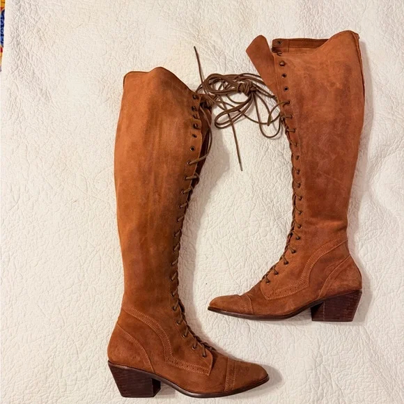 Jeffrey Campbell Sz 9 Free People Brown Tall Lace Up Boots - Picture 3 of 16